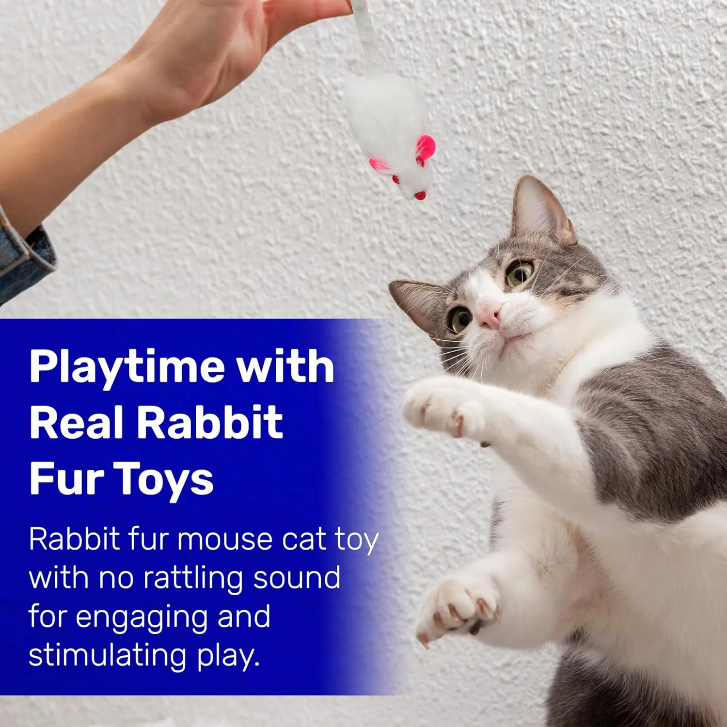 Real Rabbit Fur White Mouse Cat Toy - 5 Pak