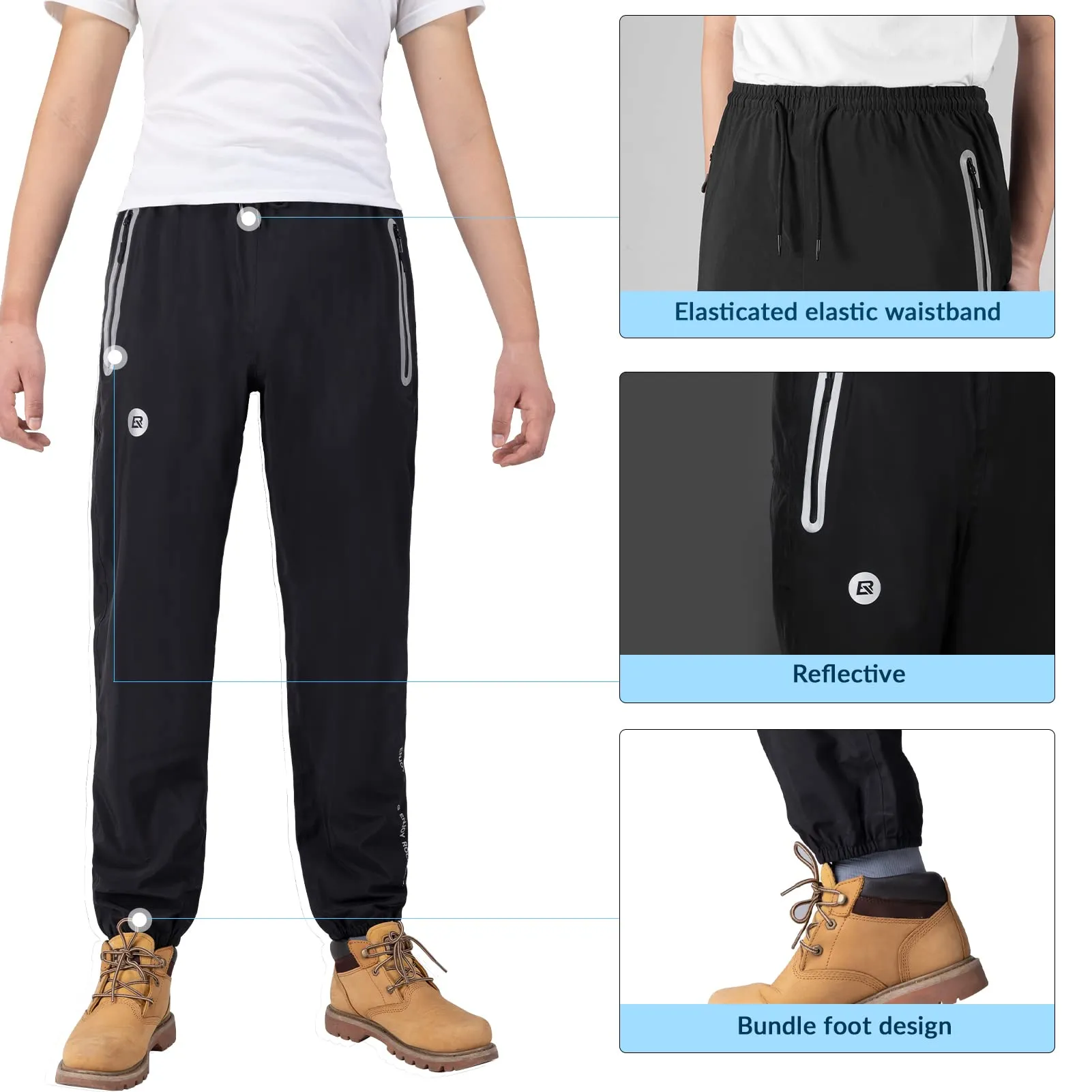 ROCKRBOS Waterproof Overtrousers for Men Women with Reflective