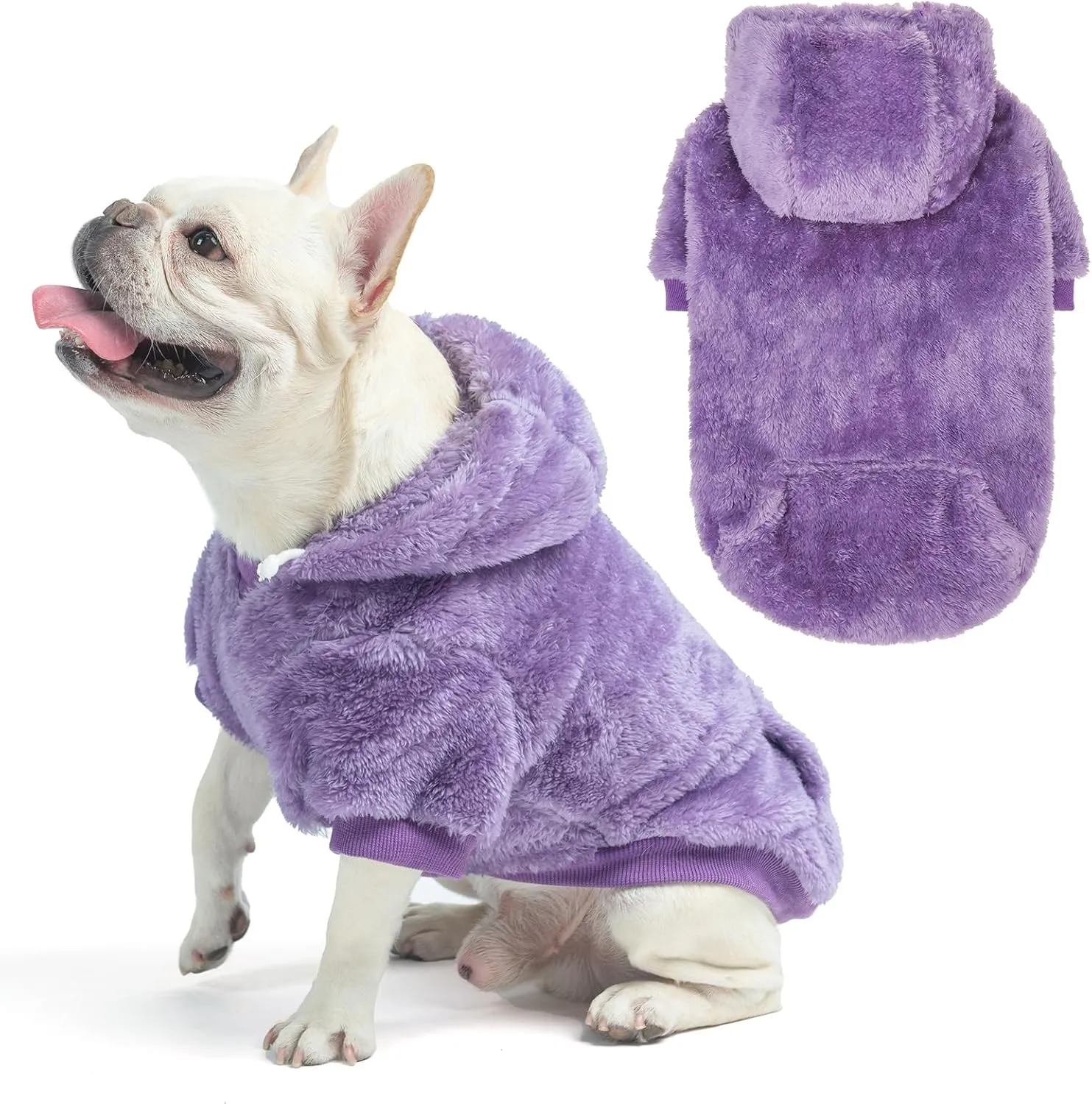 SCENEREAL Fleece Dog Sweater Hoodie for Small Medium Large Dogs, Fuzzy Warm Dog Sweatshirt with Pocket, Girl Boy Dog Clothes for Winter/Fall, Designer Cute Male/Female Dog Clothes with Leash Hole