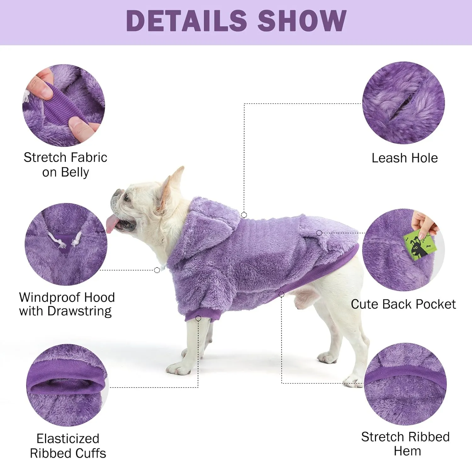 SCENEREAL Fleece Dog Sweater Hoodie for Small Medium Large Dogs, Fuzzy Warm Dog Sweatshirt with Pocket, Girl Boy Dog Clothes for Winter/Fall, Designer Cute Male/Female Dog Clothes with Leash Hole