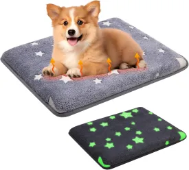 Self Warming Dog Bed Mat, 30"x20" Graphene & Glow-in-The-Dark Fabric Dog Crate Mat, Removable Washable Cover Anti-Slip Bottom Orthopedic Calming Pet Bed Pad for Kennel Cage