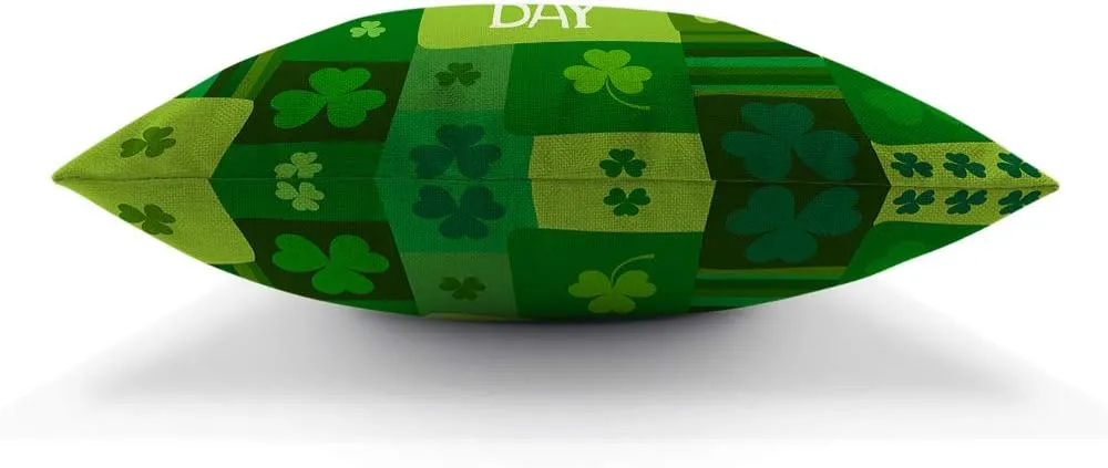 Shamrock Decorative Throw Pillow Cover Happy St Patrick's Day Lucky Leaf Nature Stripes Pillow Case Cotton Linen for Home Sofa Square Cushion 18x18 Inch Green