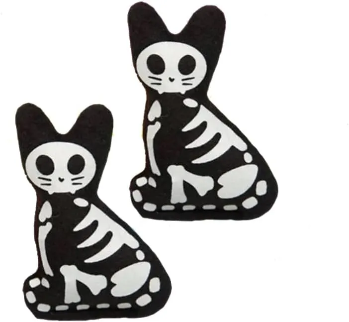 Skelekitty Cat Toy 2pc Plush Halloween Skeleton Glow in Dark w/Organic Catnip USA Made