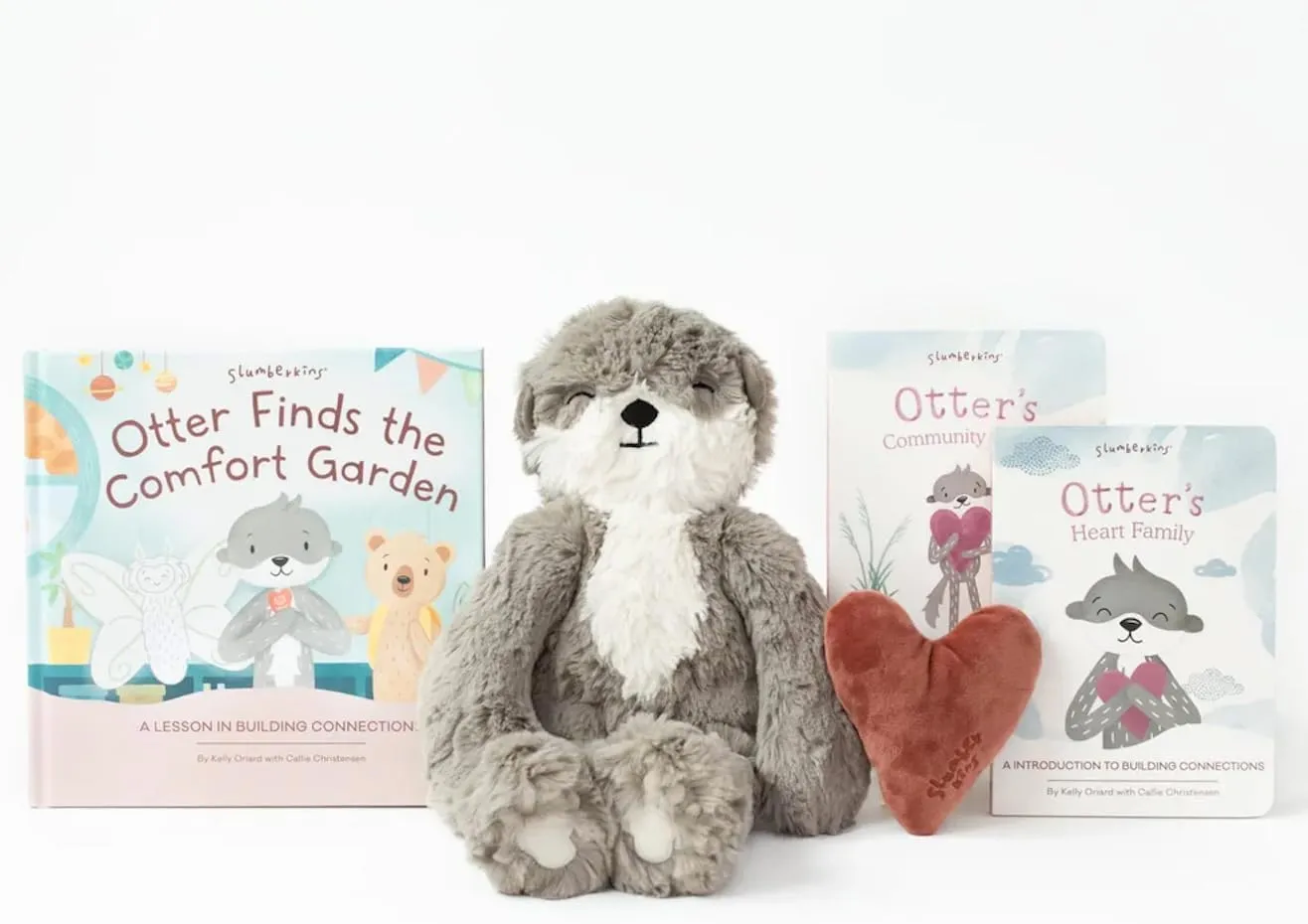 Slumberkins Separation Anxiety at School Set - Includes Otter's Comfort Garden & Family Book, Otter Kin Plush