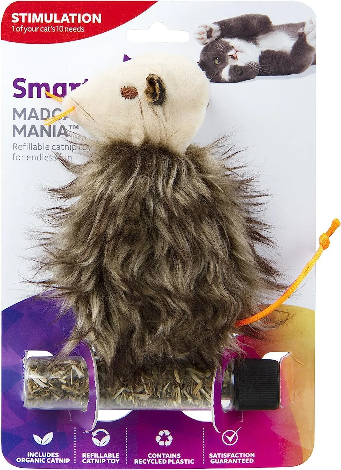 SmartyKat Madcap Mania Refillable Plush Catnip Cat Toy, Includes Catnip Tube (Pack of 2)