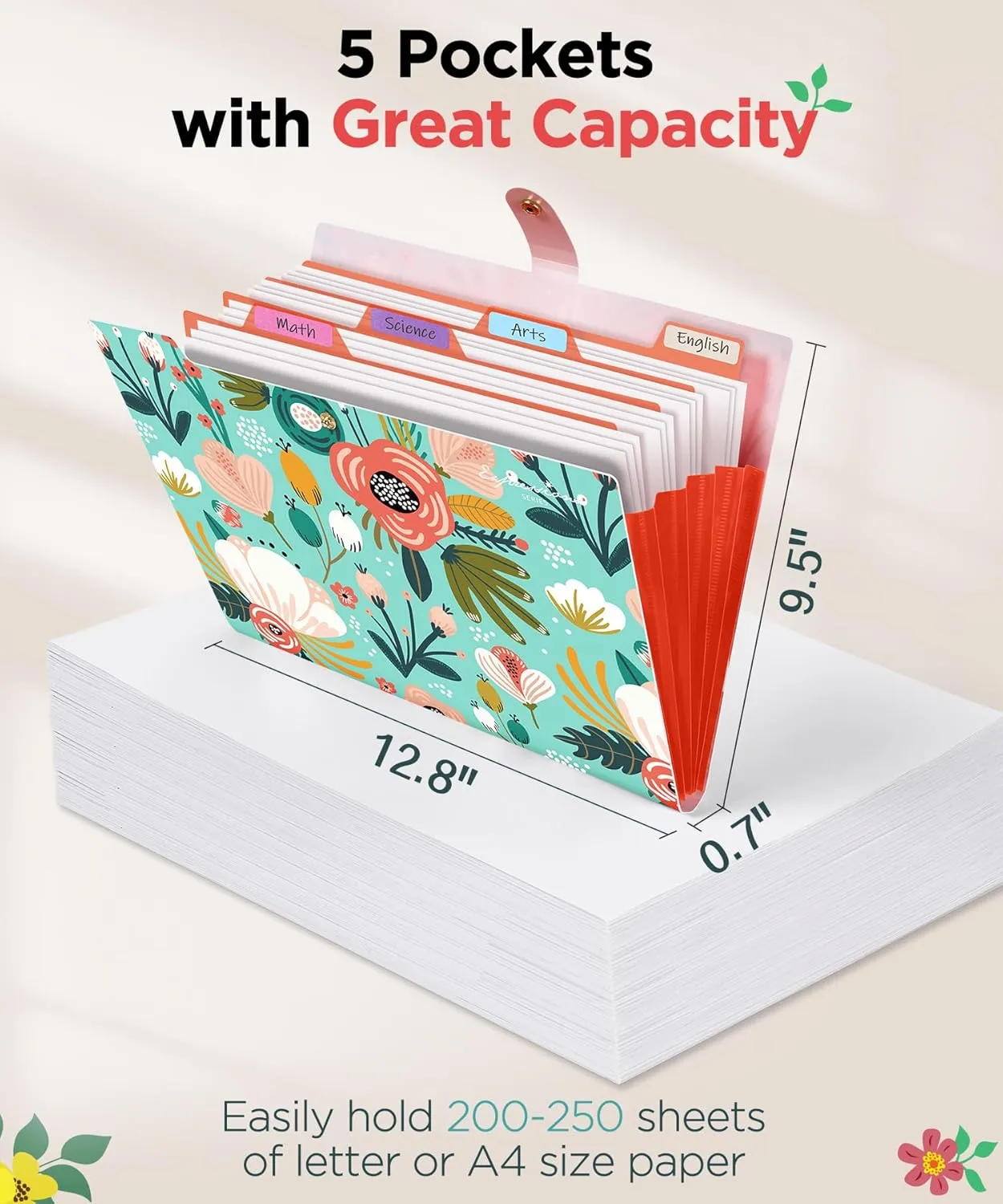 Sooez Expanding File Folders Organizer, Folders with 5 Pockets, Folders for Documents w/Sticker, Accordion File Organizer, Paper Receipt Bill Filing Organizer, School Office Travel Essentials Supplies