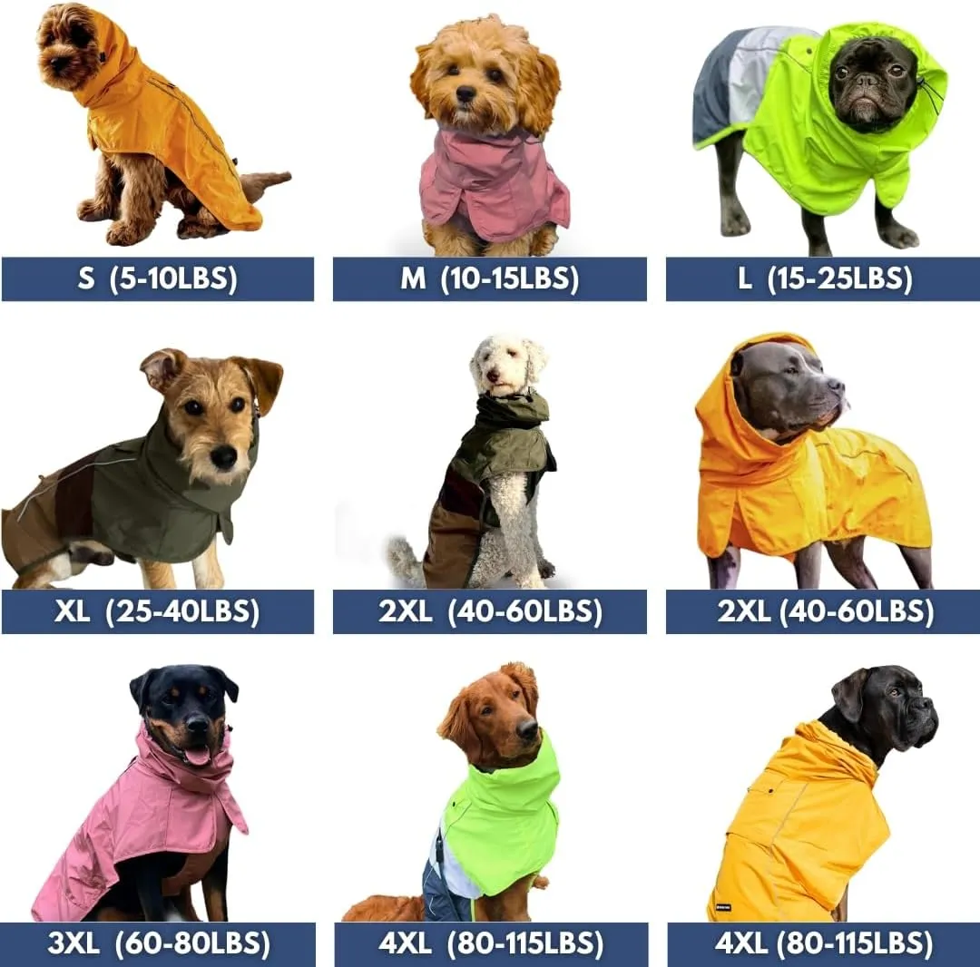 Spark Paws Dog Raincoat, Waterproof Windproof Rain Jacket, for Small Medium Large Extra Large Dogs, Reflective Breathable Full-Body Coverage Dry Suit - Neon White Navy Blue, S