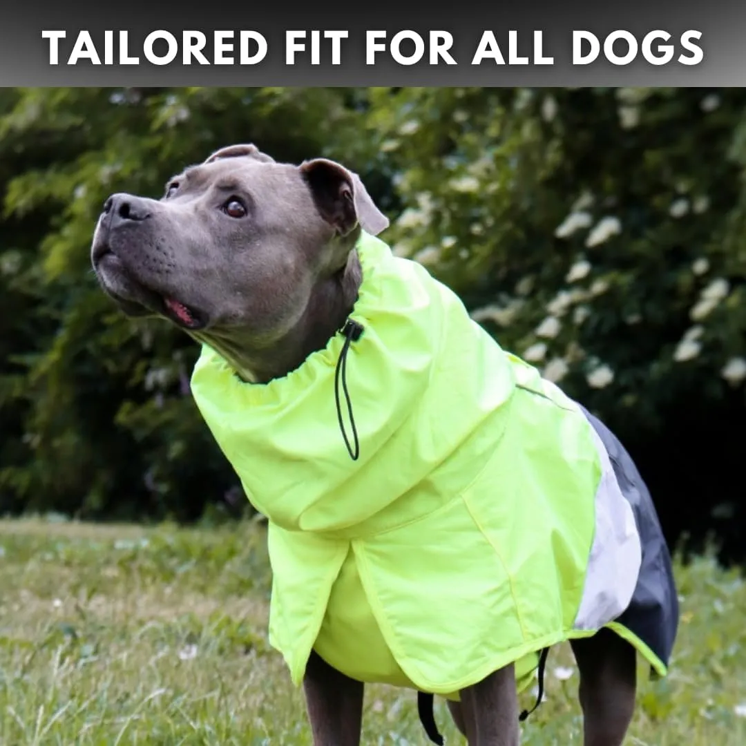 Spark Paws Dog Raincoat, Waterproof Windproof Rain Jacket, for Small Medium Large Extra Large Dogs, Reflective Breathable Full-Body Coverage Dry Suit - Neon White Navy Blue, S