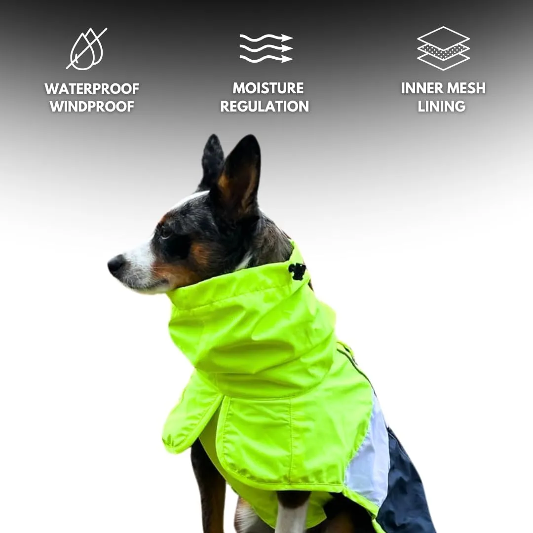 Spark Paws Dog Raincoat, Waterproof Windproof Rain Jacket, for Small Medium Large Extra Large Dogs, Reflective Breathable Full-Body Coverage Dry Suit - Neon White Navy Blue, S