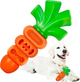 Tough Carrot Dog Chew Toy for Aggressive Chewers, Durable Rubber & Nylon Teeth Cleaning Toy, Bacon Flavor Treat Puzzle Toys for Small Medium Large Dogs 20-75lb