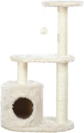 TRIXIE Casta Cat Tree with Condo | 2 Platforms | Dangling Cat Toy, Cream, 1 level