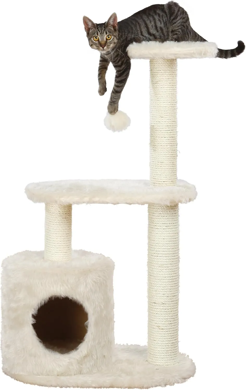 TRIXIE Casta Cat Tree with Condo | 2 Platforms | Dangling Cat Toy, Cream, 1 level