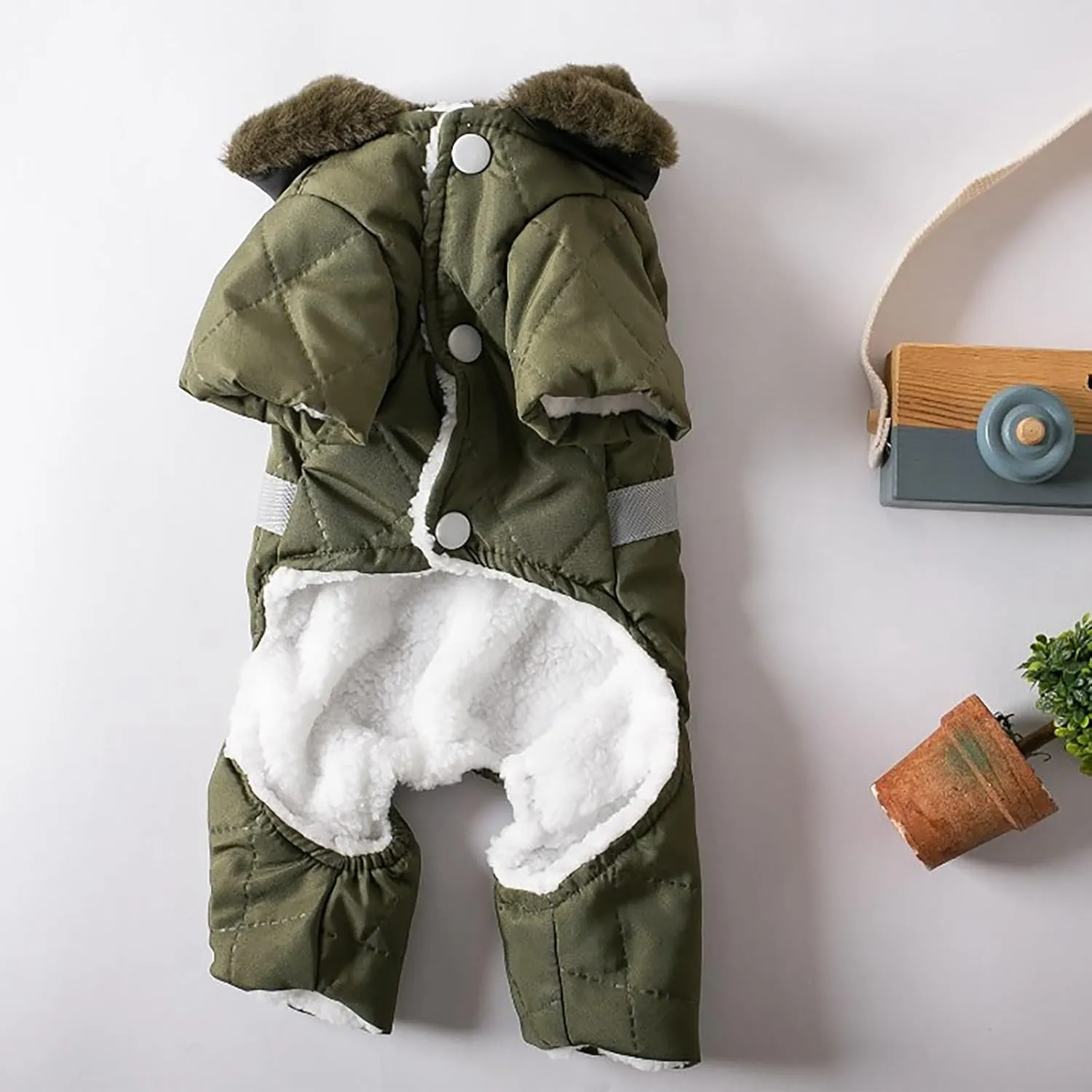 Warm Soft Pet Clothes for Dogs Winter Fleece Lined Dog Coat with Harness Warm Dogs Puffer Jacket Vest for Cold Weather Pet Onesie with Feet