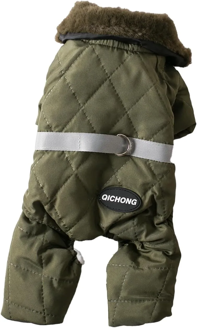 Warm Soft Pet Clothes for Dogs Winter Fleece Lined Dog Coat with Harness Warm Dogs Puffer Jacket Vest for Cold Weather Pet Onesie with Feet