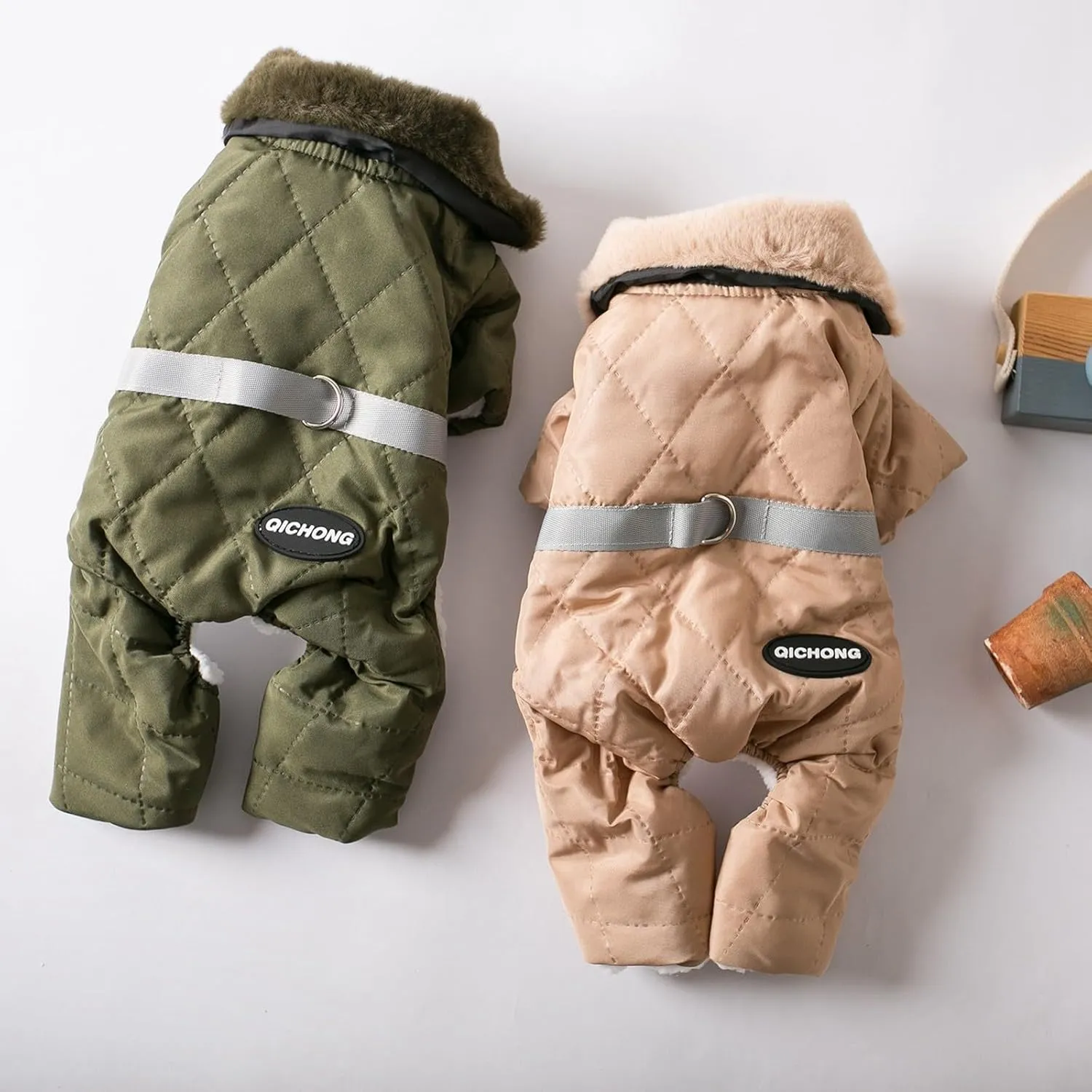 Warm Soft Pet Clothes for Dogs Winter Fleece Lined Dog Coat with Harness Warm Dogs Puffer Jacket Vest for Cold Weather Pet Onesie with Feet