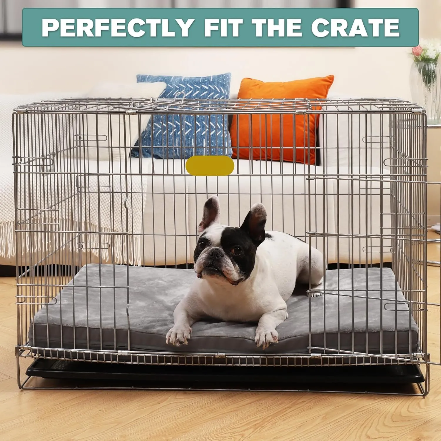 Waterproof Dog Bed Medium Size Dog, Orthopedic Washable Crate Pad 30 inch, Foam Pet Bed with Removable Cover Reversible, Outdoor Anti-Slip Kennel Pad 29"x18", Gray