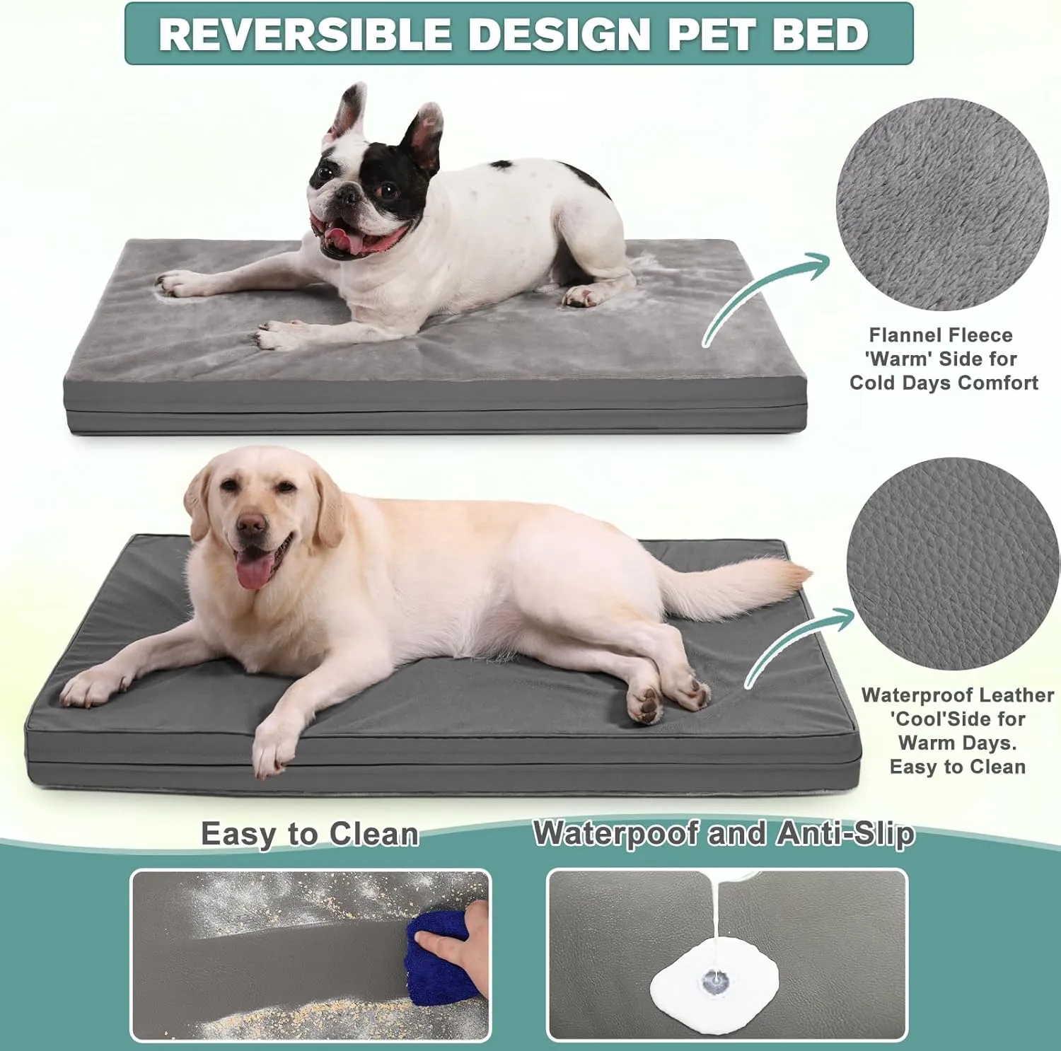 Waterproof Dog Bed Medium Size Dog, Orthopedic Washable Crate Pad 30 inch, Foam Pet Bed with Removable Cover Reversible, Outdoor Anti-Slip Kennel Pad 29"x18", Gray