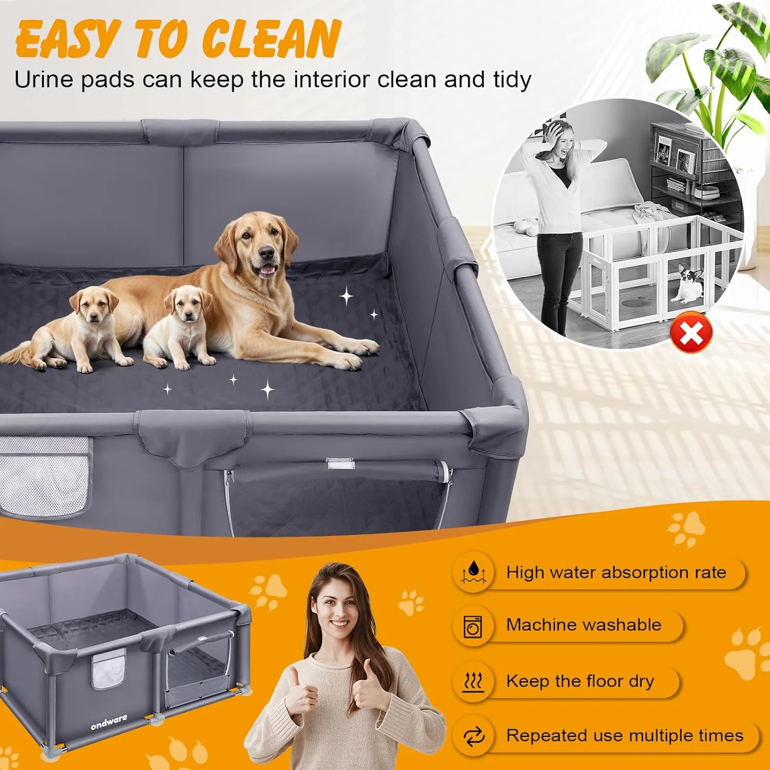Whelping Box for Dogs and Puppies, 484818in Puppies Playpen Overall 150D Oxford Fabric with Waterproof Whelping Pad ID Collars for Medium Small Dogs