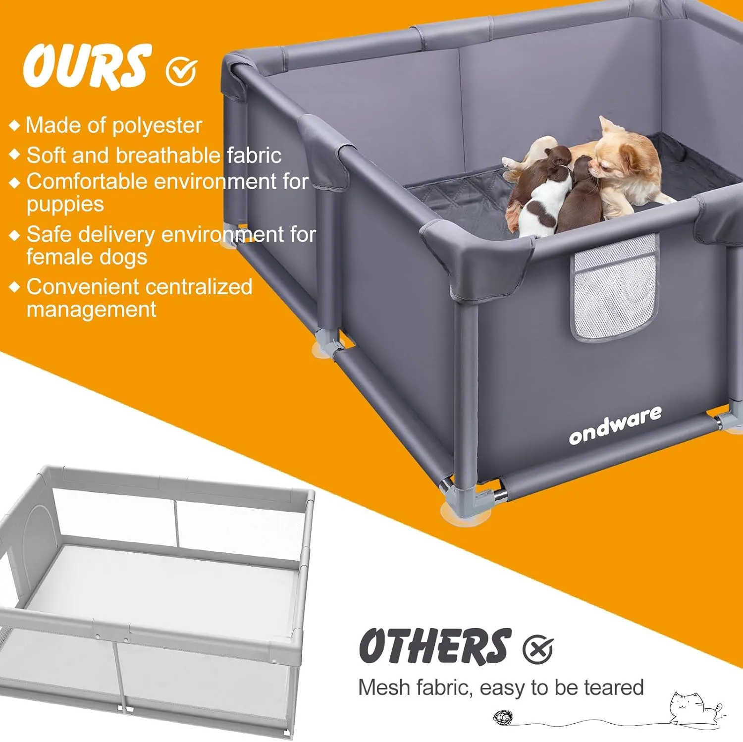 Whelping Box for Dogs and Puppies, 484818in Puppies Playpen Overall 150D Oxford Fabric with Waterproof Whelping Pad ID Collars for Medium Small Dogs